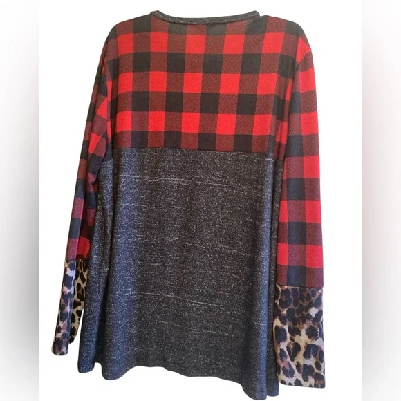 GRATEFUL HEARTS Woman’s Buffalo Plaid Leopard Print Cheetah Animal Print Top XXL - Picture 6 of 9